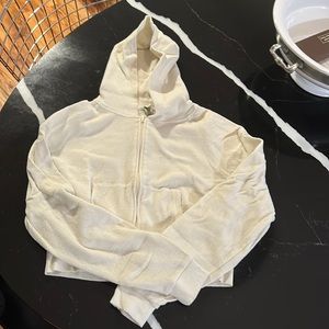 SKIMS, waffle, cropped cream hoodie